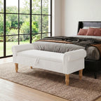 55" End of Bed Bench, Upholstered Bench with Storage, Queen, Beige