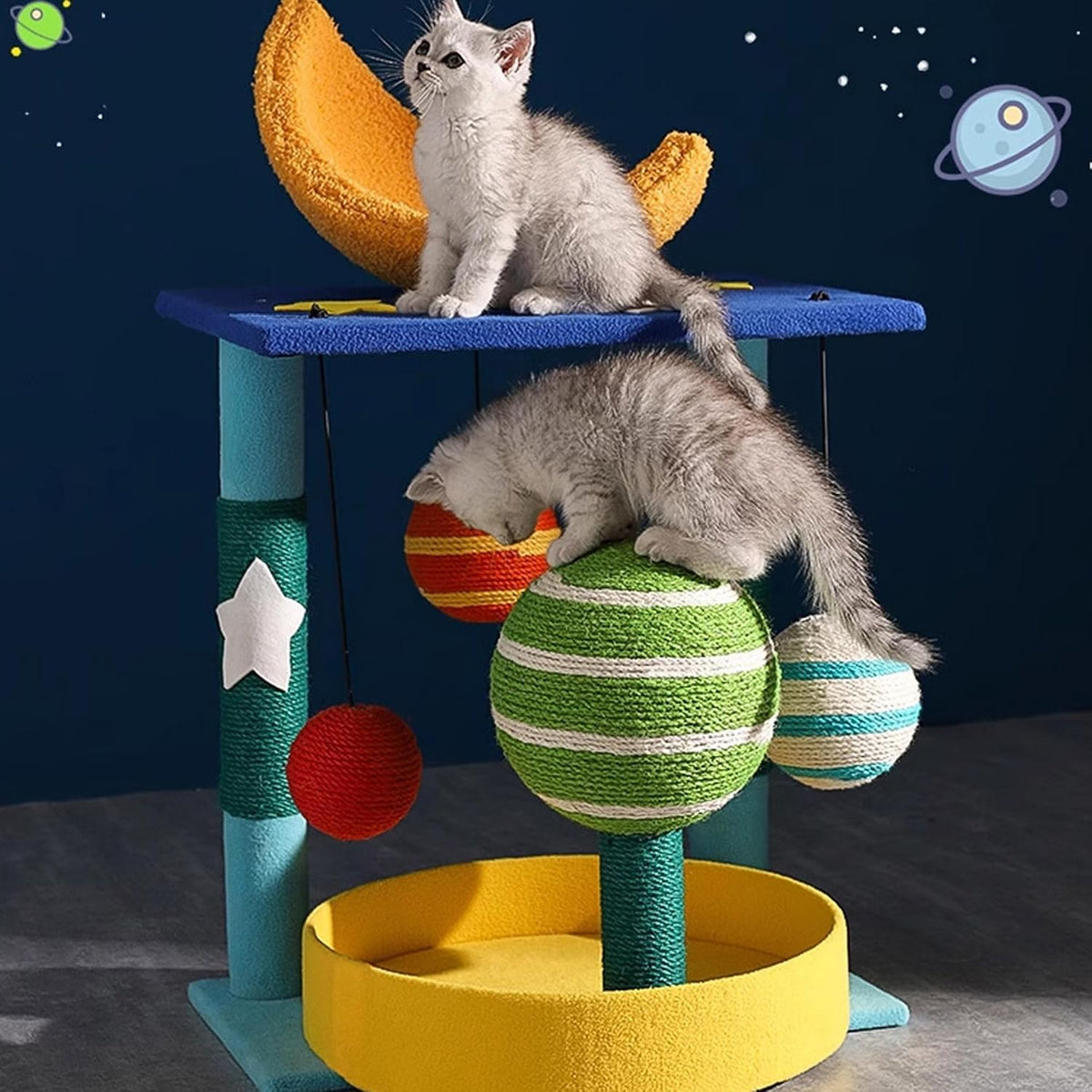 35" Starry Sky Cat Tree Tower, Multi-Layer Bed & House with Space Capsule