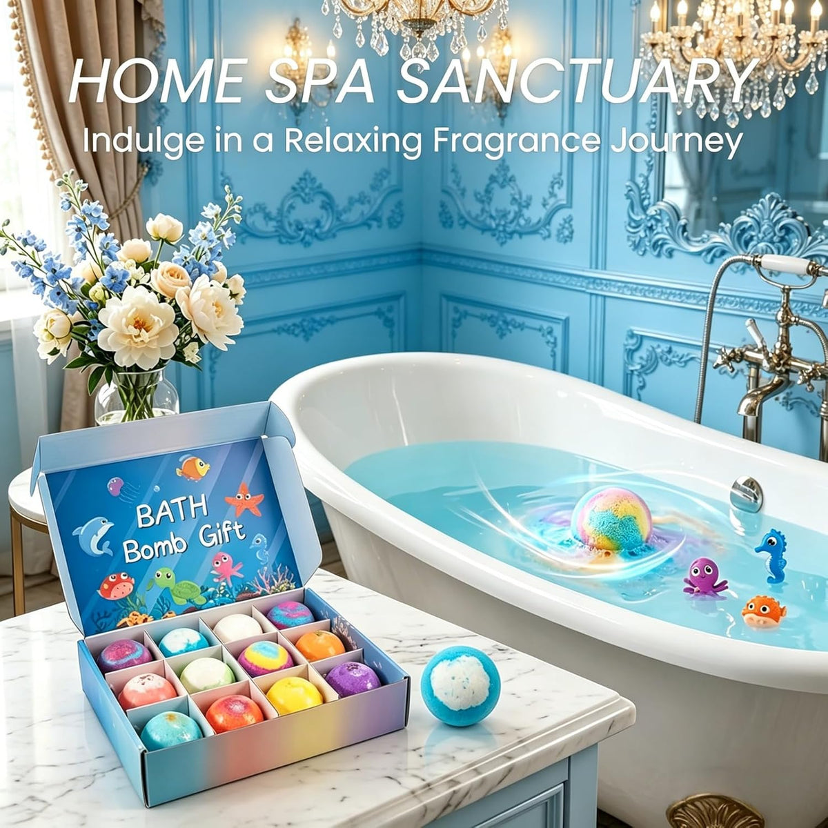2026 New Ocean Toy Bath Salt Ball Sleeve Box Bath Bombs,Upgrade Kids Bath Bombs Gift Set, Handmade Nature Bubble Bath Fizzes Bomb，Birthday Gifts for Kid (Style B)