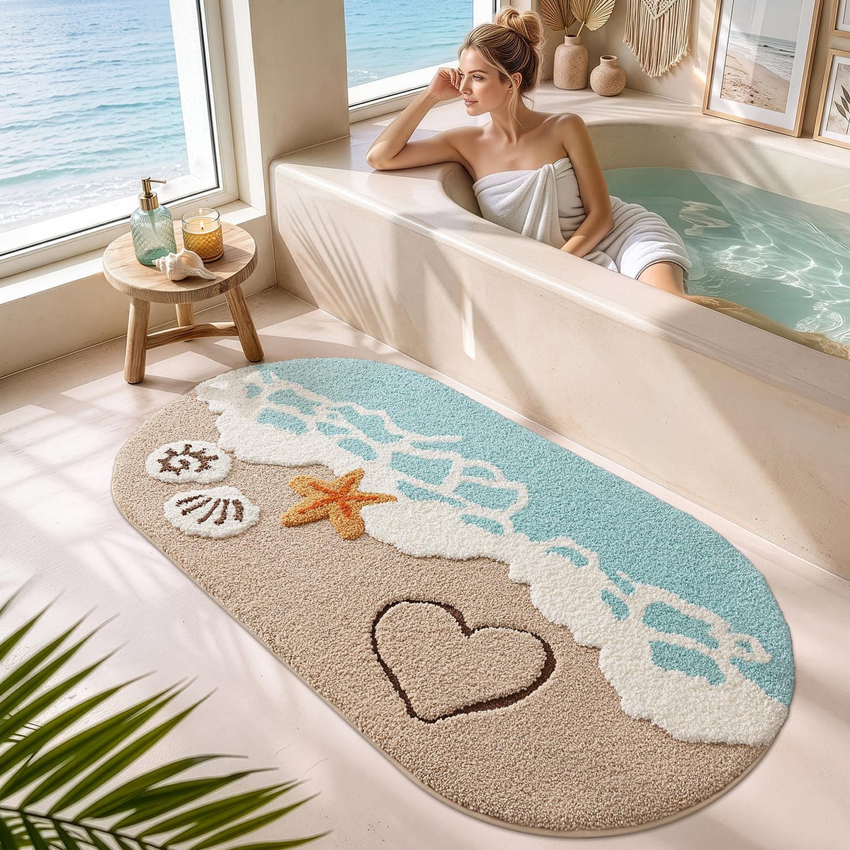 LUMI Beach Bathroom Rug Oval Soft Microfiber Absorbent Bath Mat 30x60