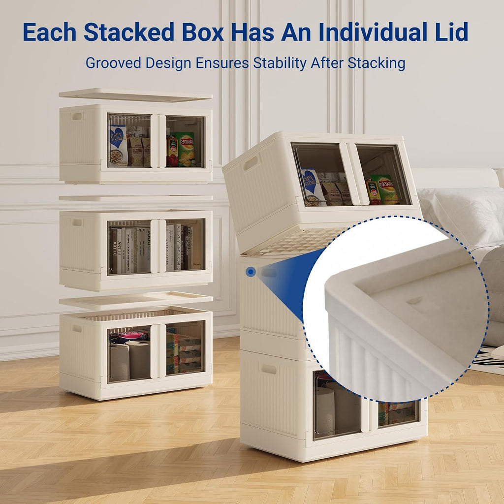FLEXIMOUNTS 228 QT Stackable Plastic Storage Bins With Lids, Milky White