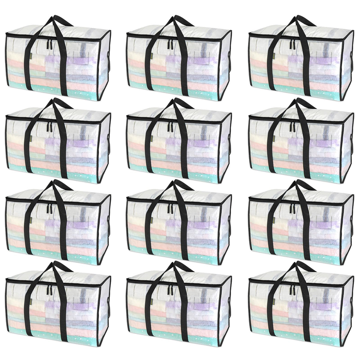 BALEINE 16-Pack Oversized Moving Bags with Reinforced Handles, Heavy-Duty Storage Tote for Clothes, Moving Supplies (Clear, 16-Pack)