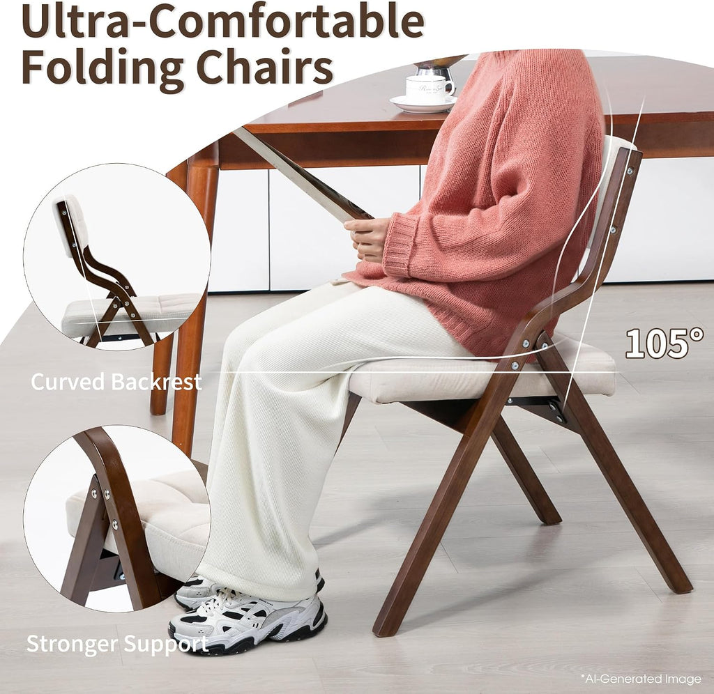 HOMEFUN Folding Chairs with Cushion, Folding Dining Chairs, 2 Pack