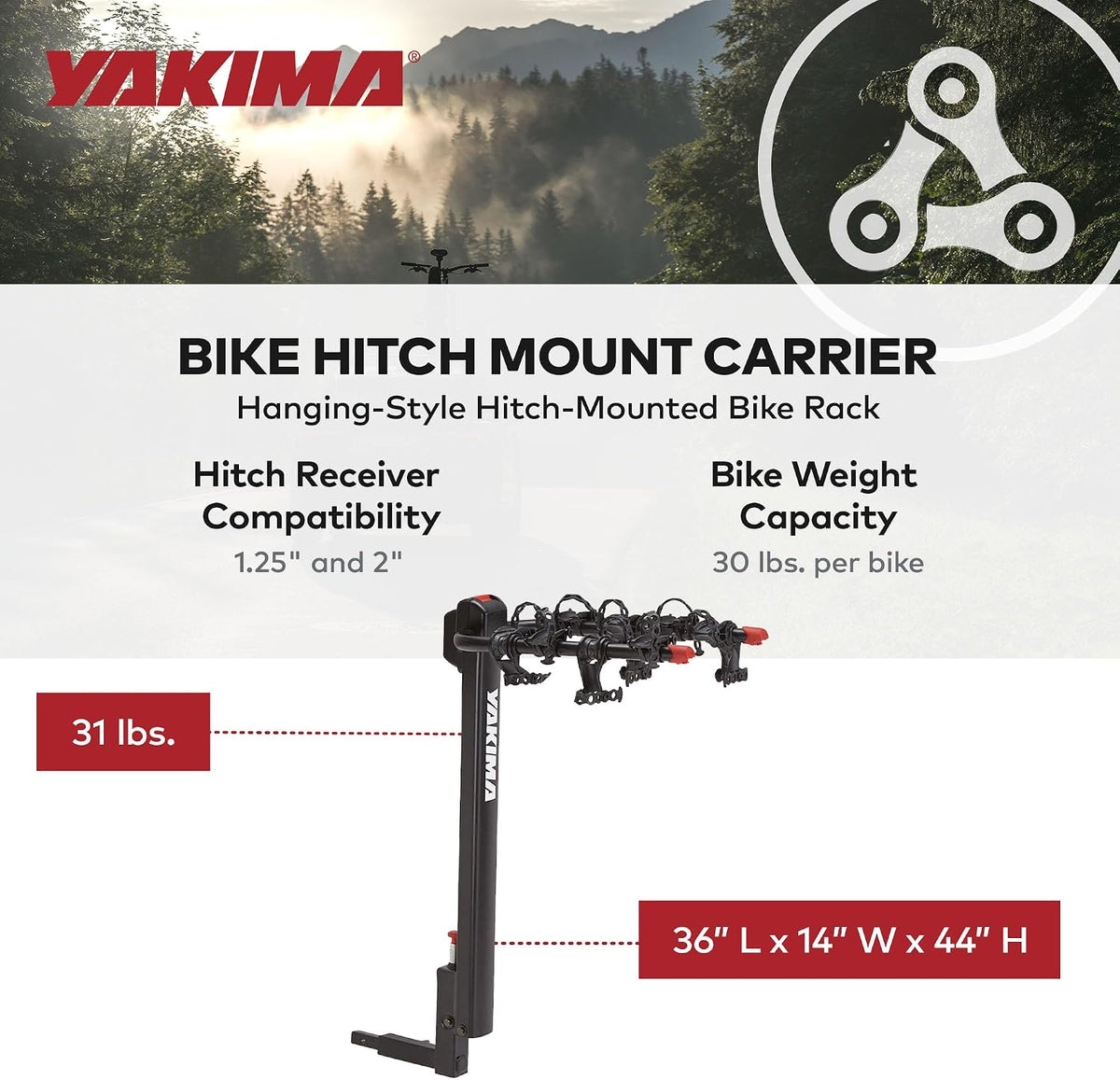 Yakima Hitch Mount Tilting 4-Bike Rack Carrier for Car, Truck, SUV, DoubleDown 4