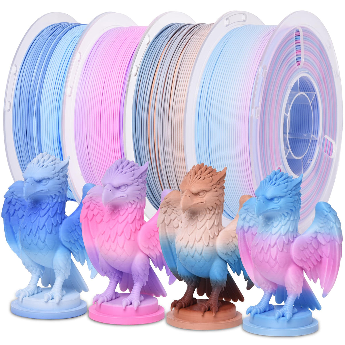 RAMBERY Silk Rainbow PLA 3D Printer Filament Bundle, 10 Colors Total 10kg, 1.75mm Multicolor Gradient 3D Printing Filament for Most FDM 3D Printers, 1KG Spool (2.2lbs) x 10 PCS