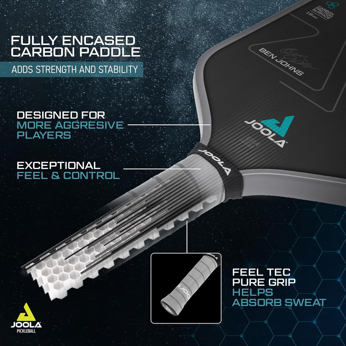 JOOLA Professional Pickleball Paddles – Charged Surface Technology for Power & Feel – Select Perseus or Hyperion Shape – Fully Encased Carbon Fiber – USAP Approved – Well Balanced w/Pop & Control