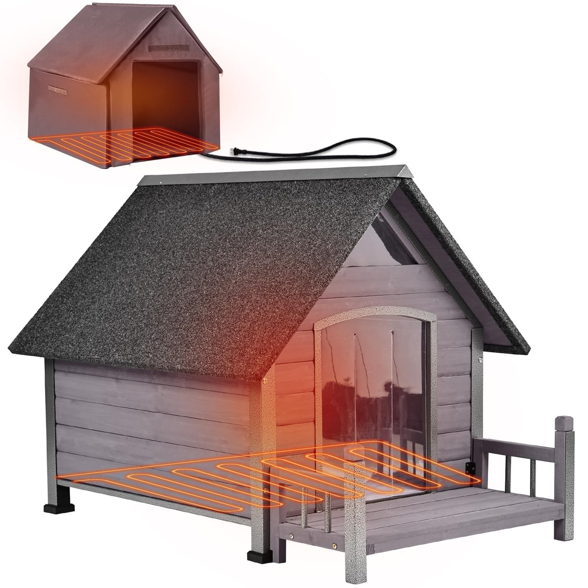 Aivituvin Heated Dog House Outdoor with Anti-Bite Metal Frame Insulated Indoor Dog Kennel 41.6'L Large Dog Cage for Small Medium Large Dogs with Heater and Insulated Liner for Winter