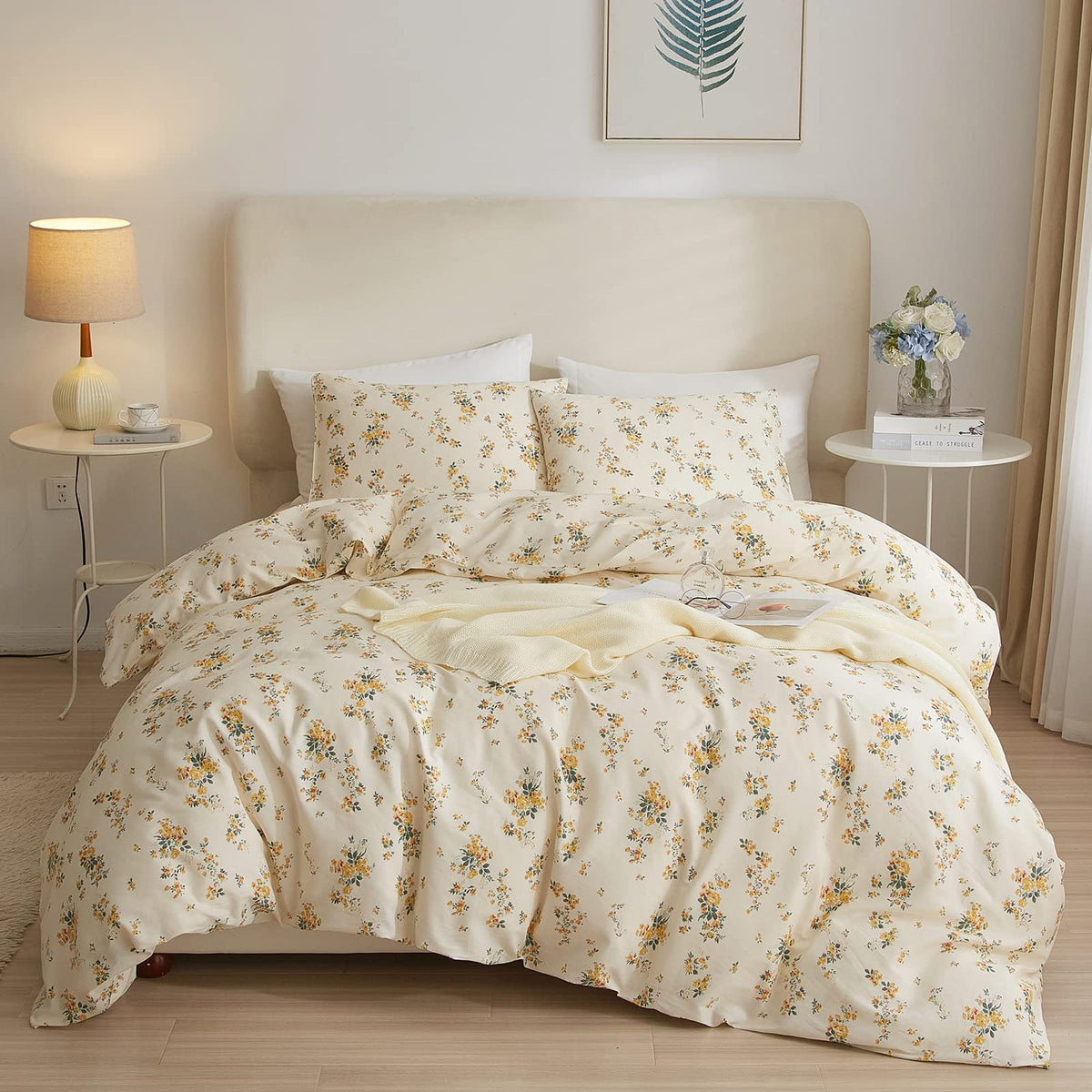 Floral Duvet Cover Set Muslin Cotton Queen(90"x90"),Pink Flower