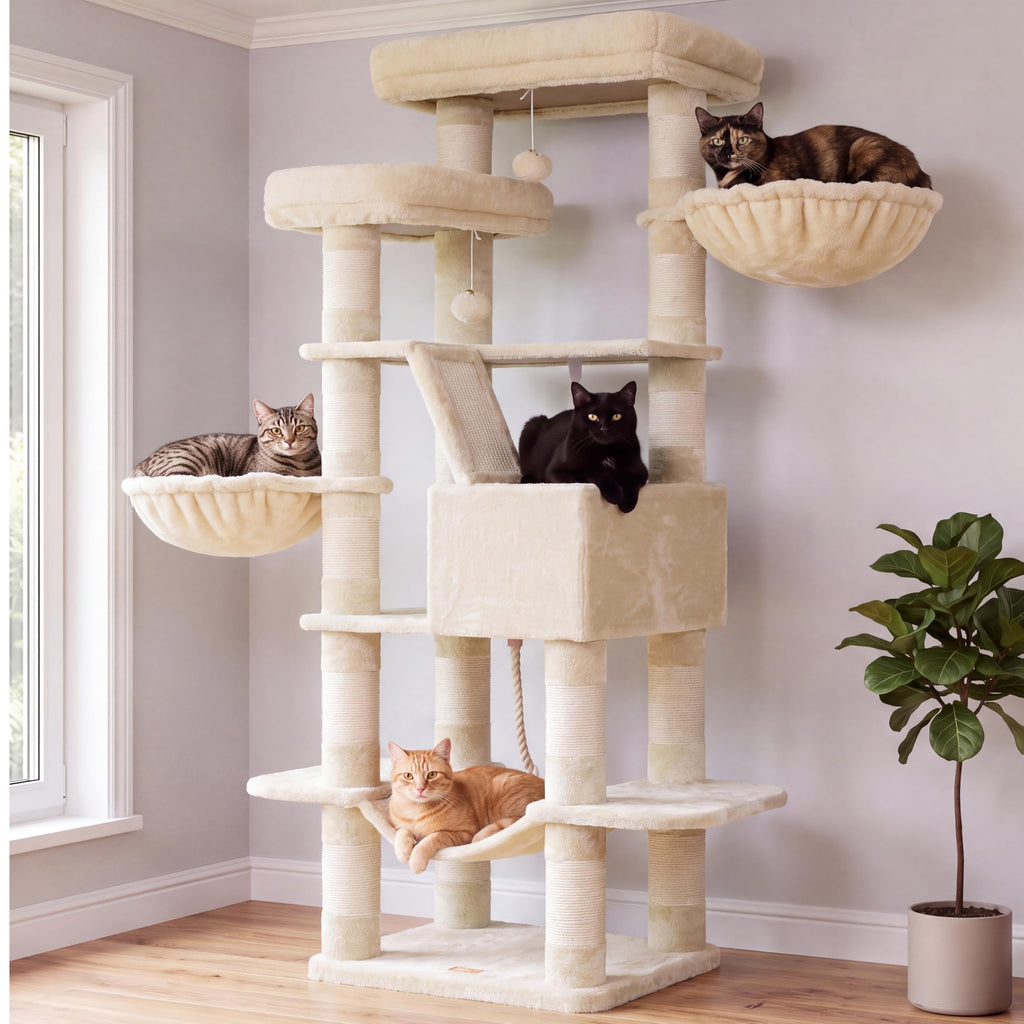 Heybly Cat Tree, 71-Inch-Tall Tower for Indoor Cats with 2 Perches HCT034G