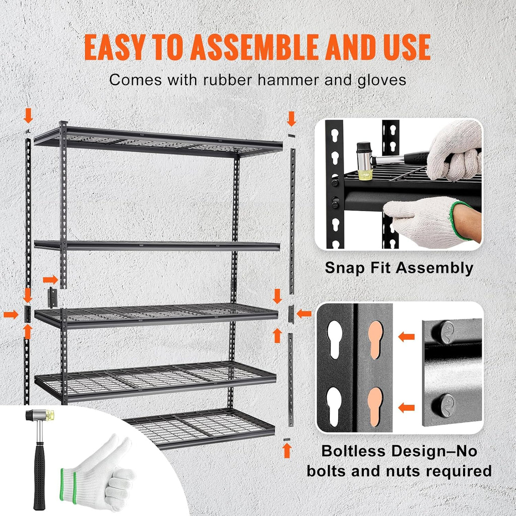 VEVOR Storage Shelving Unit 5-Tier Adjustable 2000 lbs Capacity 60"x24"x78"