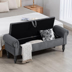 55" End of Bed Bench, Upholstered Bench with Storage, Queen, Beige