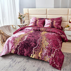 PERFEMET 6 Piece Teal King Size Comforter Set Watercolor Marble Bedding Set