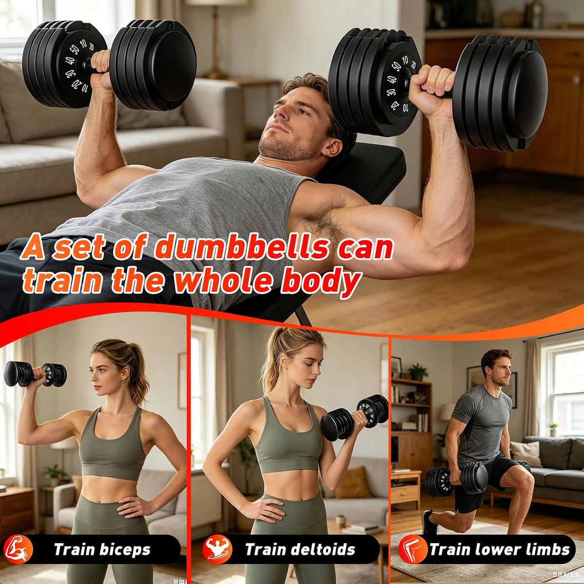 25/50lbs Adjustable Dumbbell Set of 2, 5-in-1 Free Weights Set