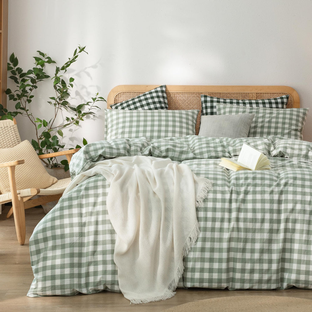BESTOUCH Cotton Solid Duvet Cover Set Linen Feel Cornflower Blue Queen