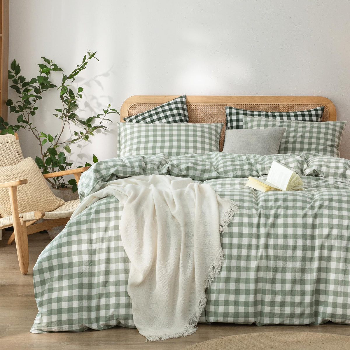 BESTOUCH Cotton Solid Duvet Cover Set Linen Feel Cornflower Blue Queen