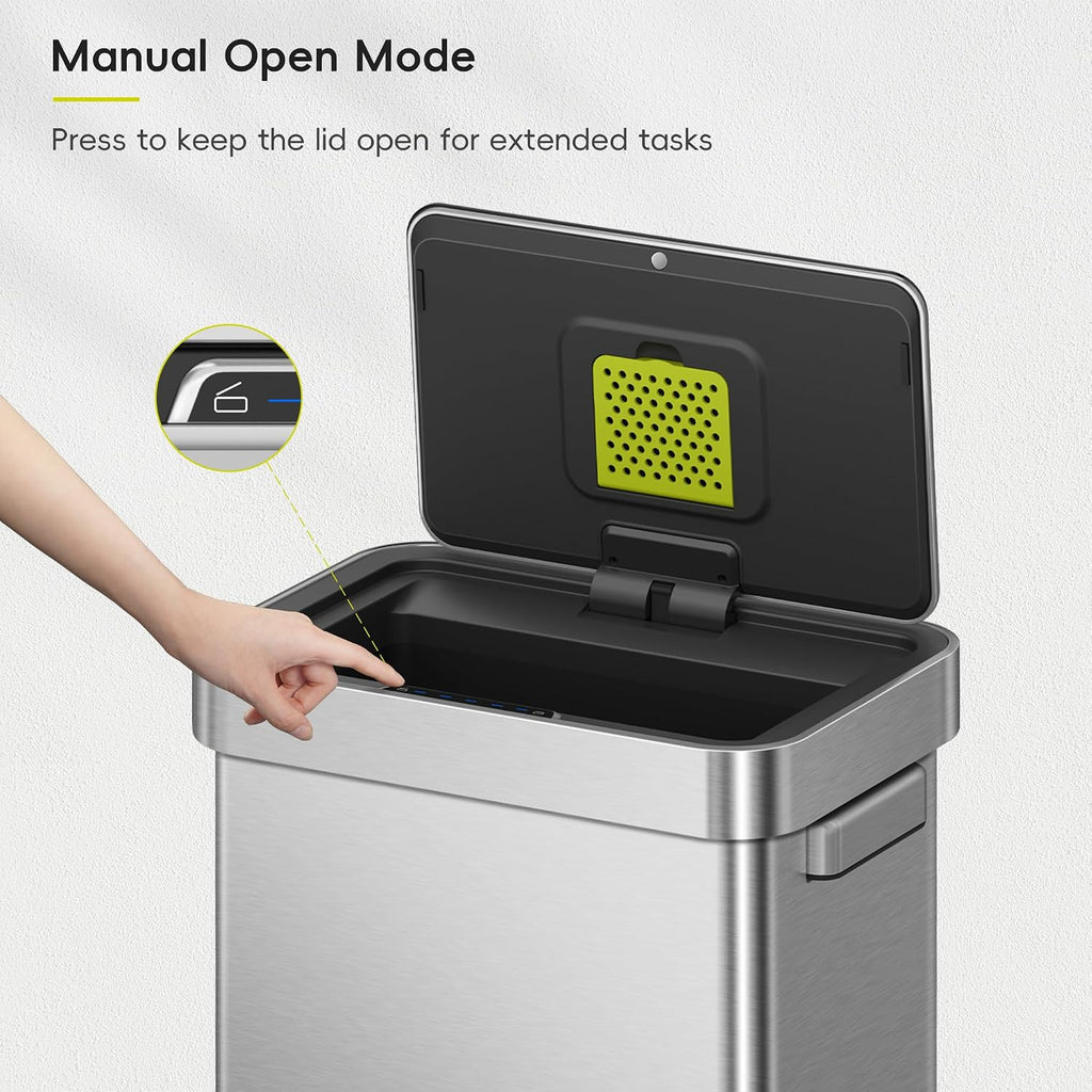 EKO Deluxe Mirage-T 50 Liter / 13.2 Gallon Touchless Rectangular Motion Sensor Trash Can or Recycling Bin, Matte Stainless Steel Finish