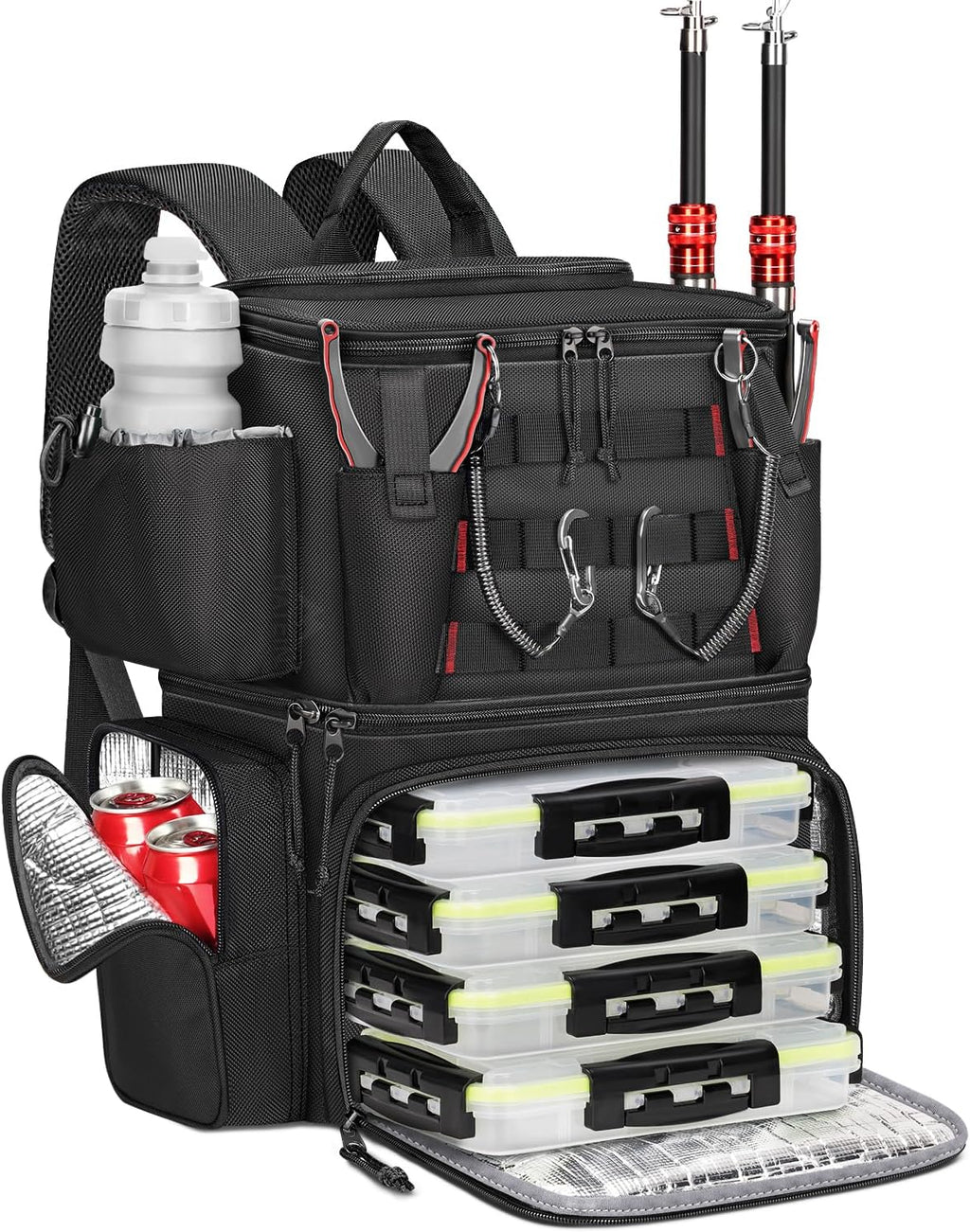 MATEIN Fishing Backpack with 4 Tackle Boxes, Fishing Bag with Rod Holder