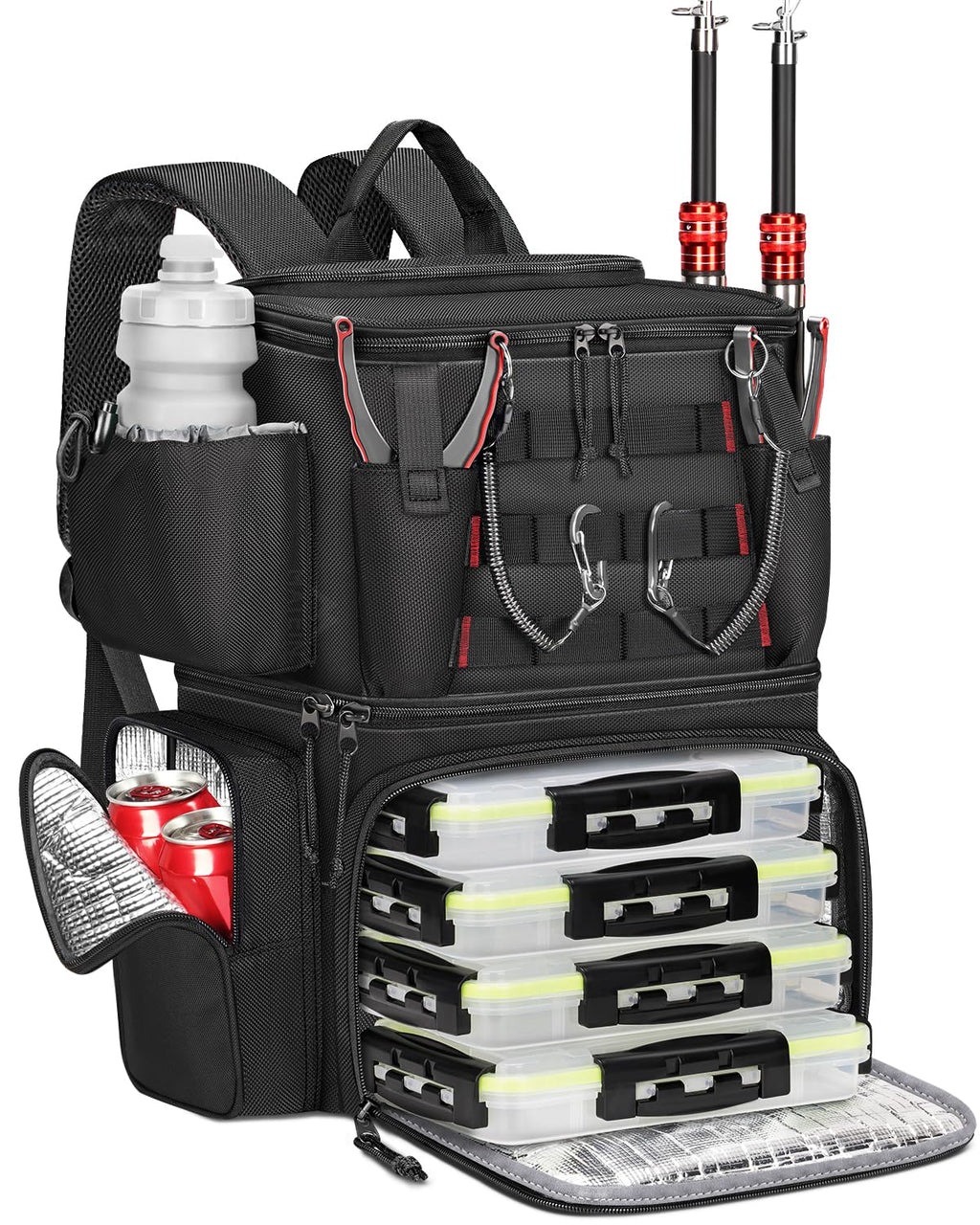 MATEIN Fishing Backpack with 4 Tackle Boxes, Fishing Bag with Rod Holder