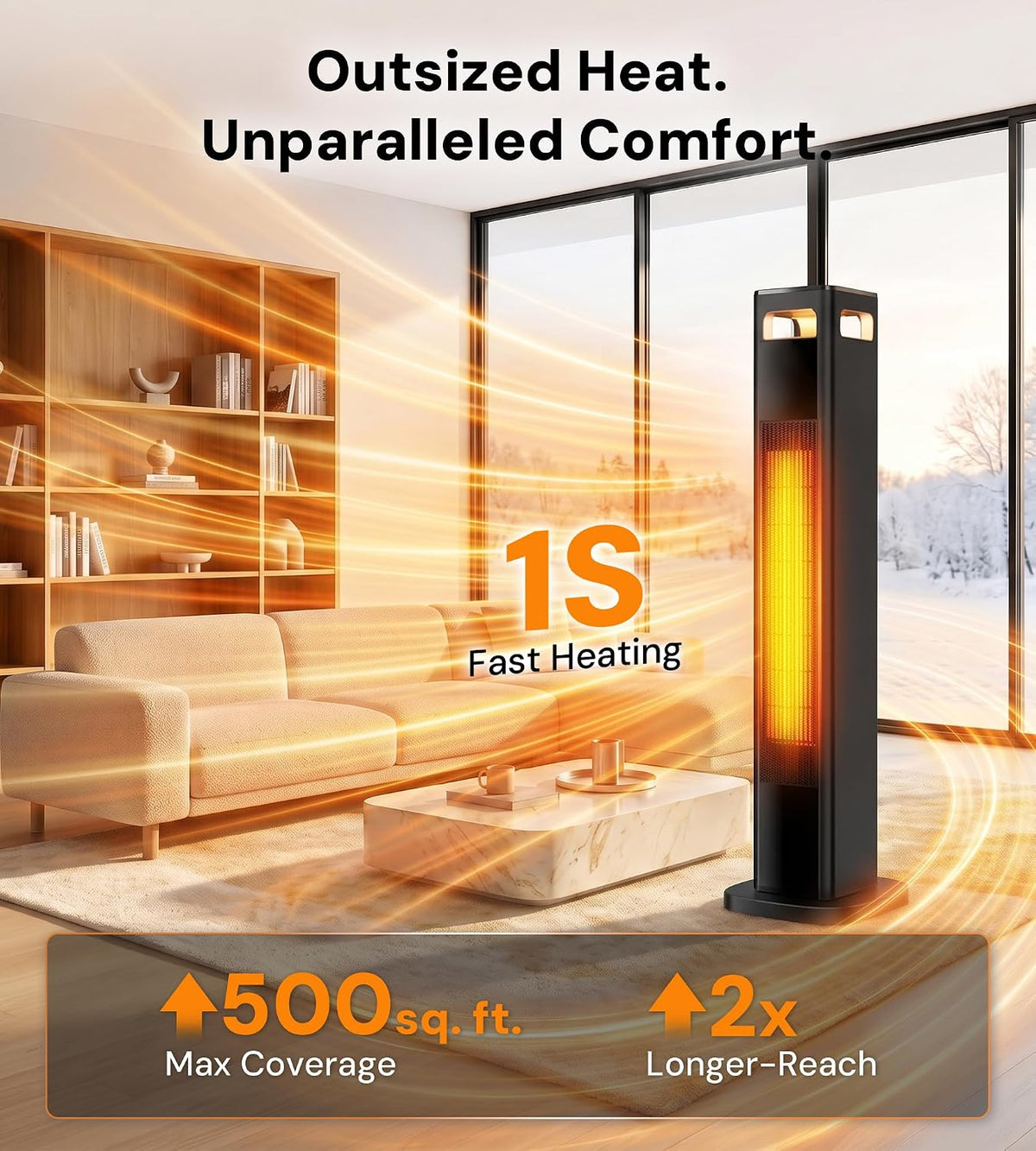 AKIRES Space Heaters for Indoor Use Large Room,1500W Electric Heater with Thermostat,4 Modes,120° Oscillation,24H Timer & Remote,Safety Protection,Fast Heating Portable Heater for Bedroom,Office,Black