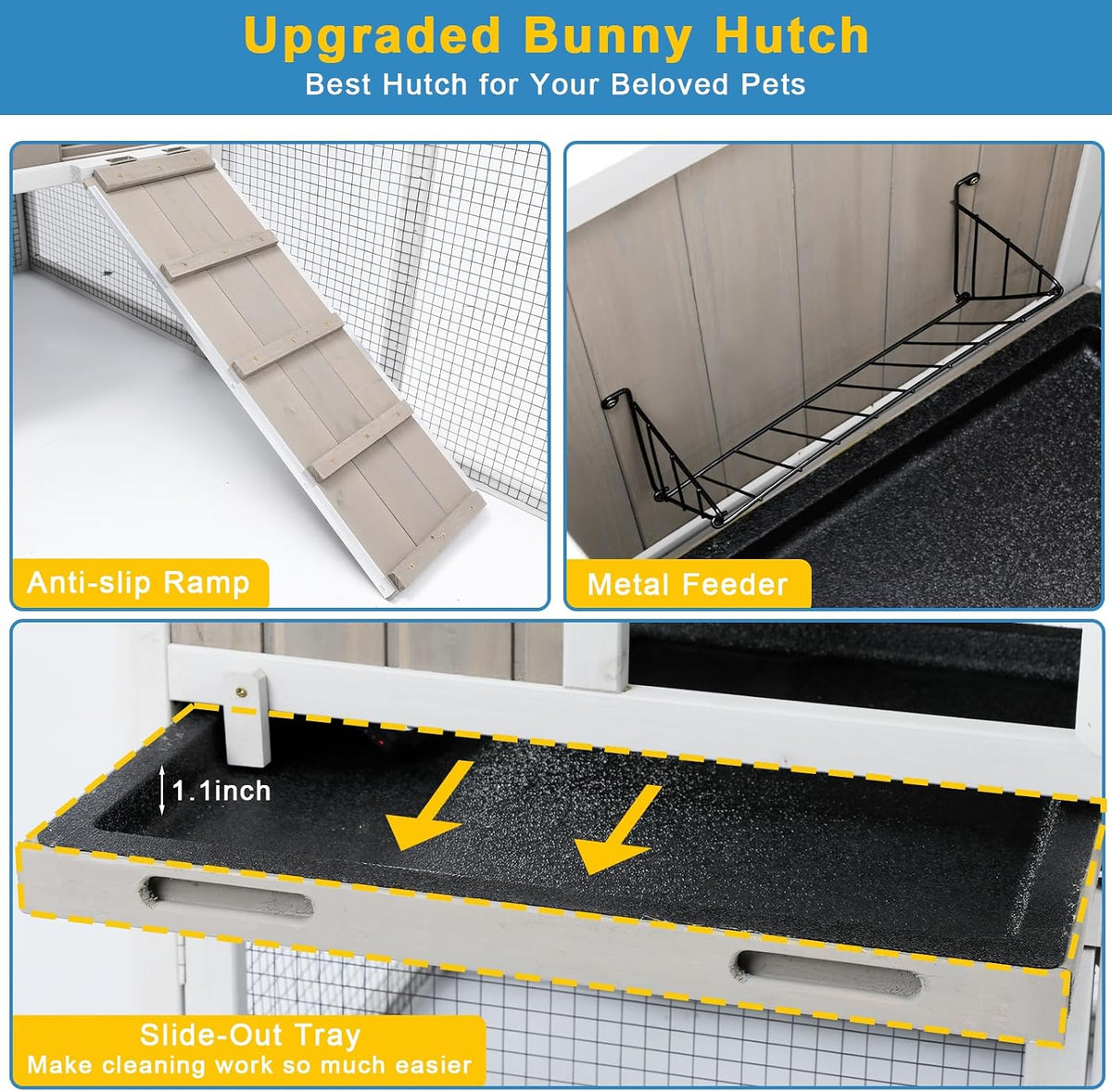 Ketive 48" L 2-Story Rabbit Hutch, Chew-Resistant Ramp, Expandable