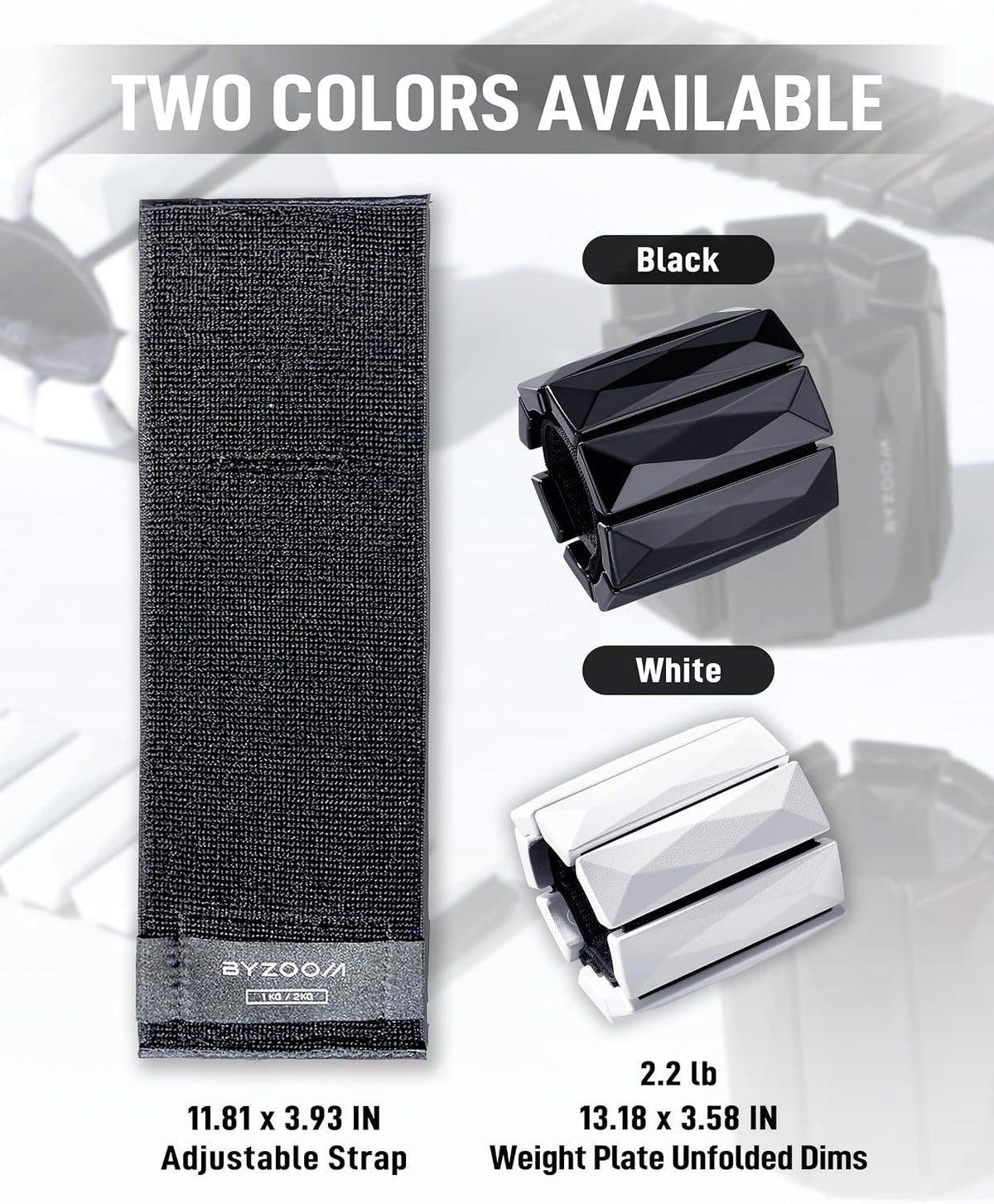 Byzoom Fitness Premium Zinc Alloy Wrist & Ankle Weights Weighted Bracelet 1.1LB / 2.2LB / 4.4LB Set of 2, Refined Resistance for Pilates, Yoga, and Sculpting, White or Black