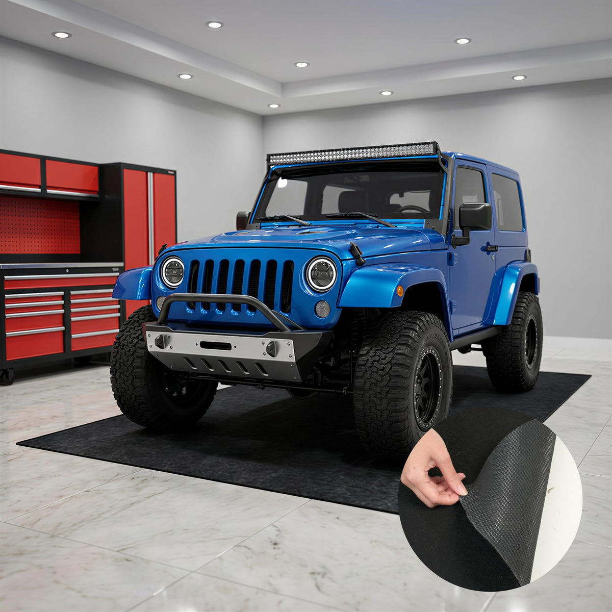FLEXIMOUNTS 17x8 Ft Extra Large Garage Floor Mat - Waterproof Oil Absorbent Surface, Stay-in-Place Garage Flooring Roll for Under Car (Includes Double Sided Tape)