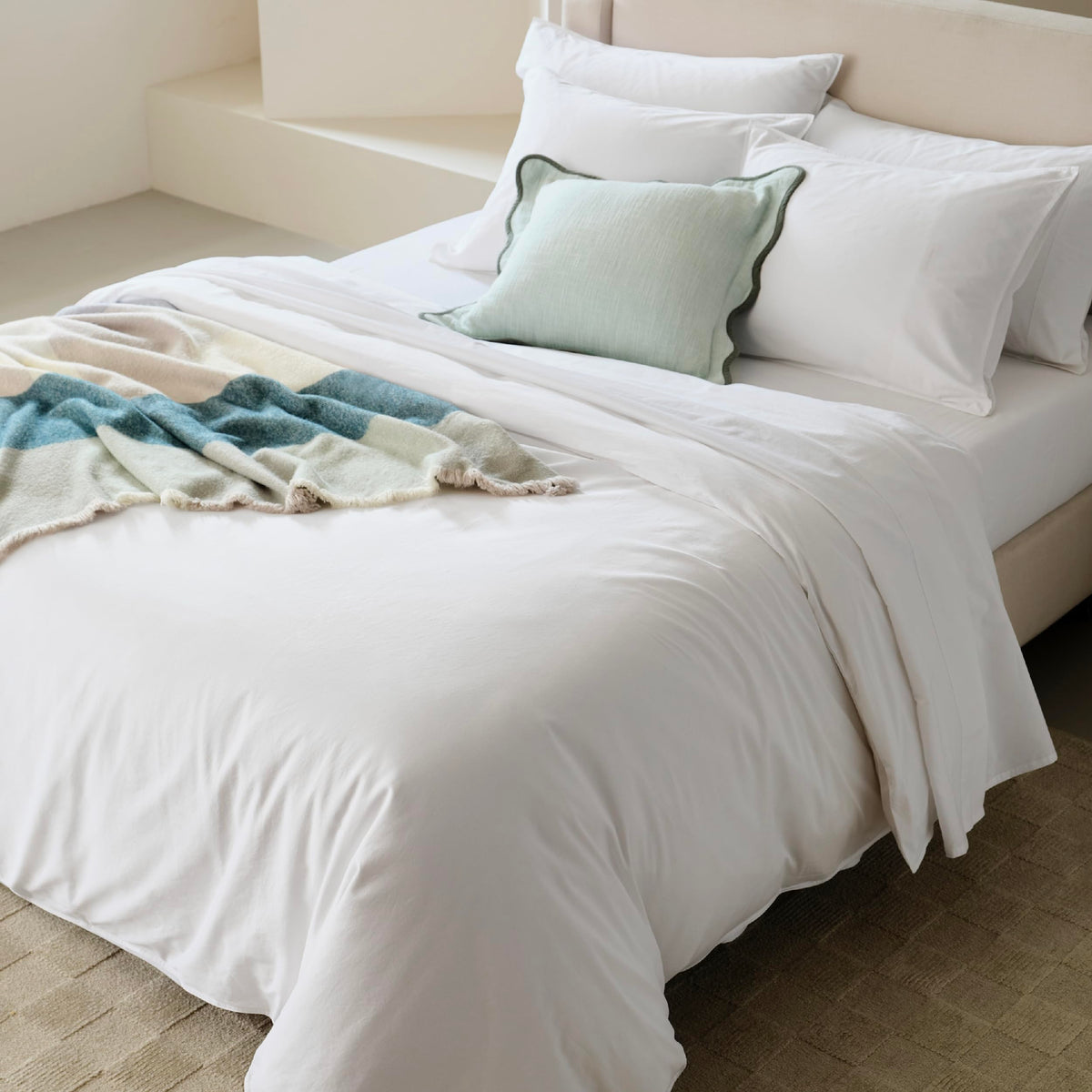 Double Stitch GOTS Organic Cotton King Duvet Cover, Washed 300TC, Greige