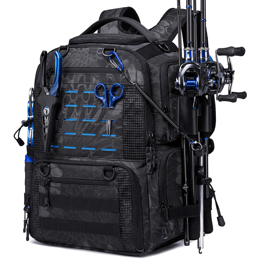 Fishing Backpack, Multi-pocket Tackle Backpack with 2 Rod Holders