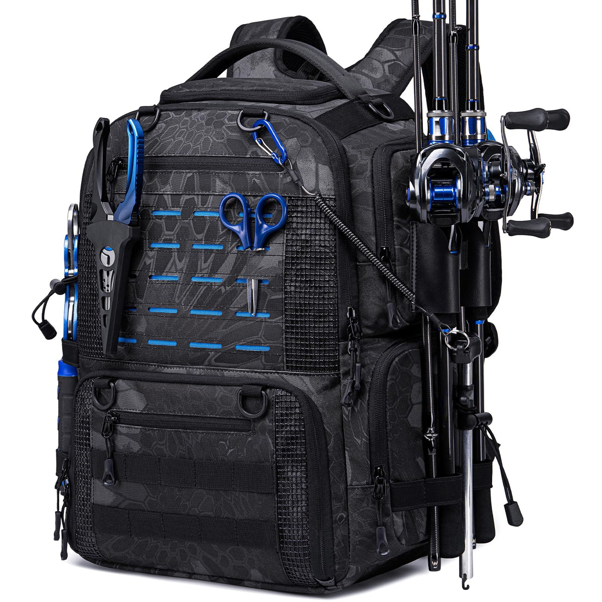 Fishing Backpack, Multi-pocket Tackle Backpack with 2 Rod Holders