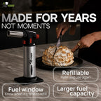 Jo Chef Kitchen Torch, Refillable Butane Torch for Creme Brulee, Cooking