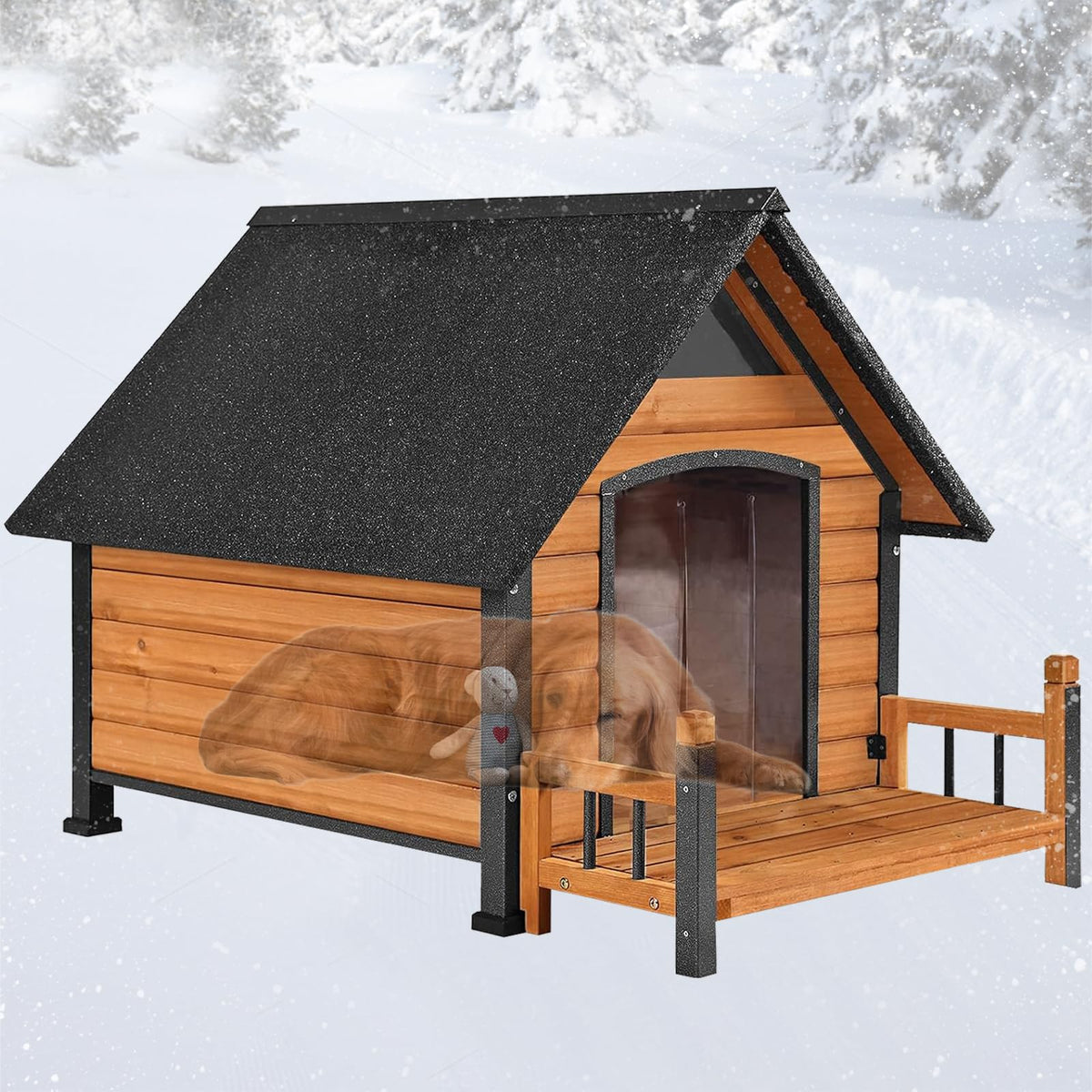 Dog House Outdoor,Dog Kennel Outside for Large Breed, Weatherproof Large Dog Shelter with Anti-Chewing Iron Frame (Grey-N, 45" D x 32.9" W x 32.6" H)