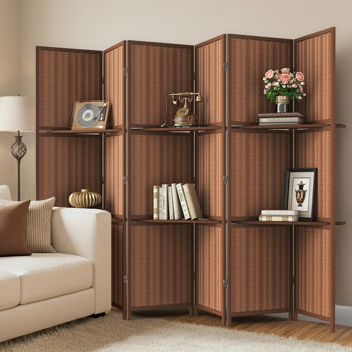 JOSTYLE Bamboo Room Divider, 6-Panel Folding Privacy Screen, 6 ft. Tall
