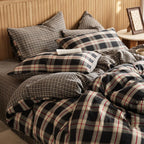EAVD Vintage Buffalo Plaid Duvet Cover Queen Red&Black&Green Muslin Cotton
