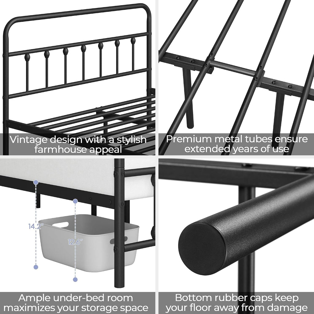Yaheetech Queen Metal Platform Bed Frame, Victorian Headboard & Footboard