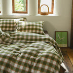 EAVD Vintage Buffalo Plaid Duvet Cover Queen Red&Black&Green Muslin Cotton