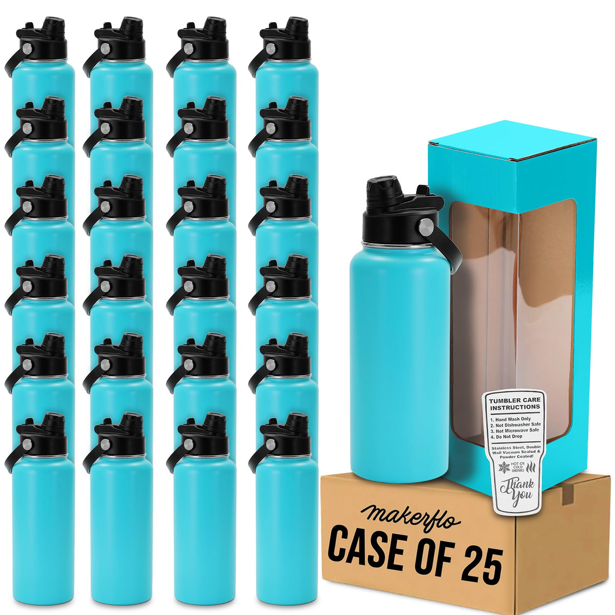 makerflo 32oz Powder Coated Hydro Water Bottle Blanks, Orange, Case of 25