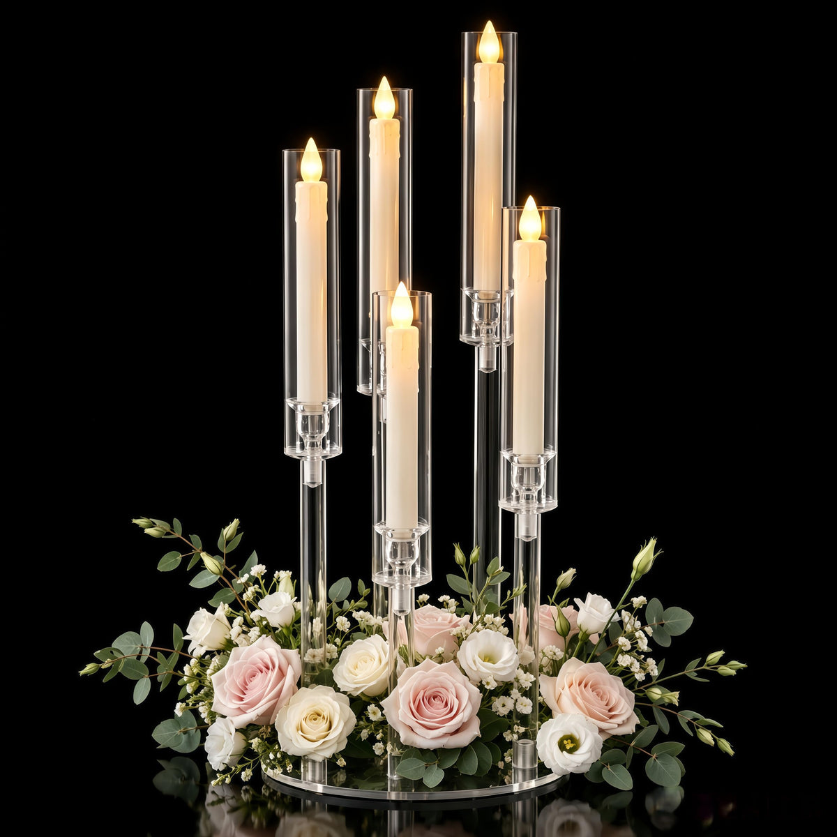 5PCS Acrylic Candelabra for Table Centerpieces,5 Arm Candle Stick Candle Holder Bulk for Wedding Party Birthday Baby Shower Christmas Decor candelabros para centros de mesa Fit 0.8 LED Candle