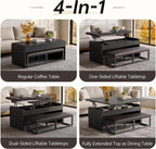 Dual Lift Top Coffee Table Set with Bench, 40 Inches, Black
