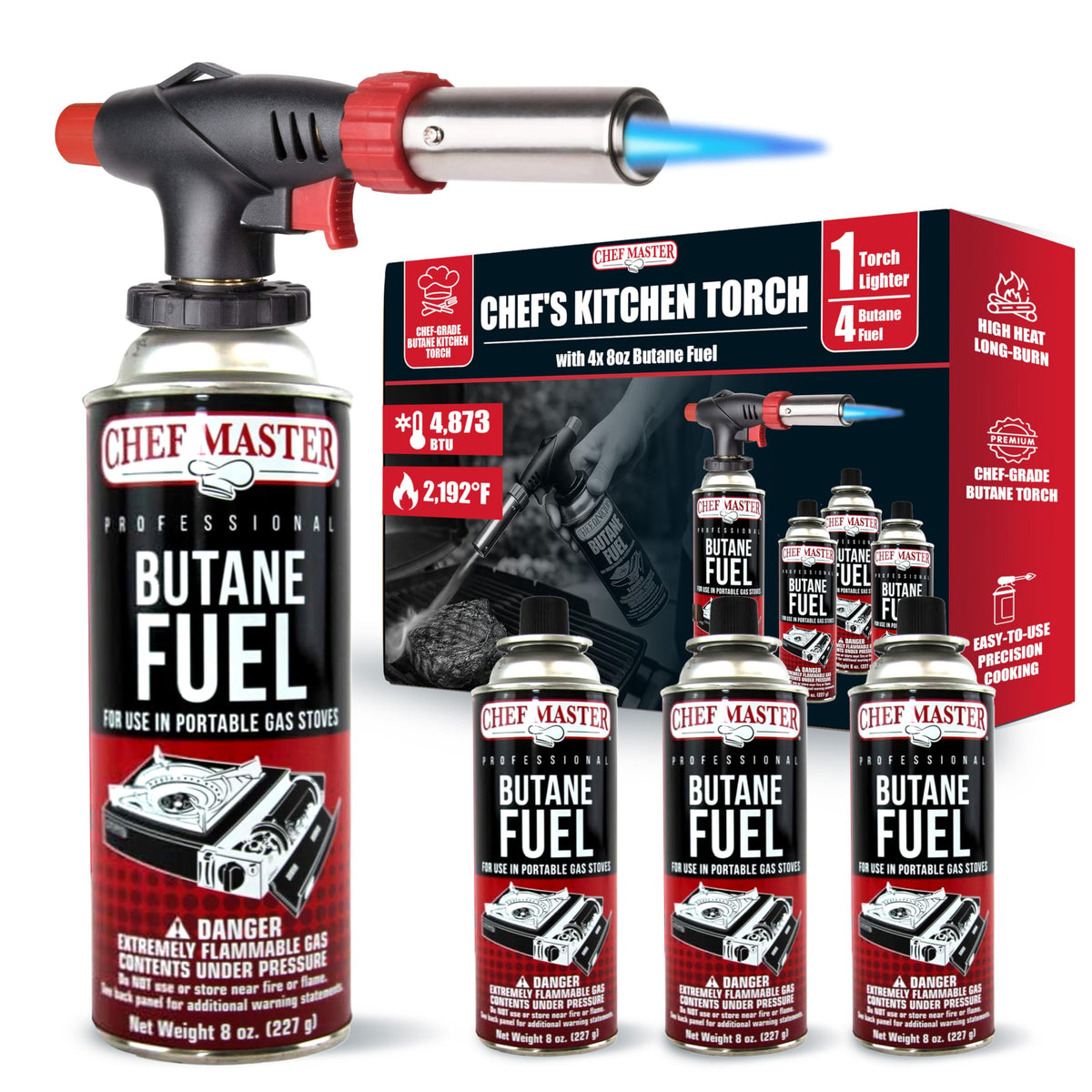 Chef Master Butane Torch Lighter for Creme Brulee, Soldering, Crafts & BBQ