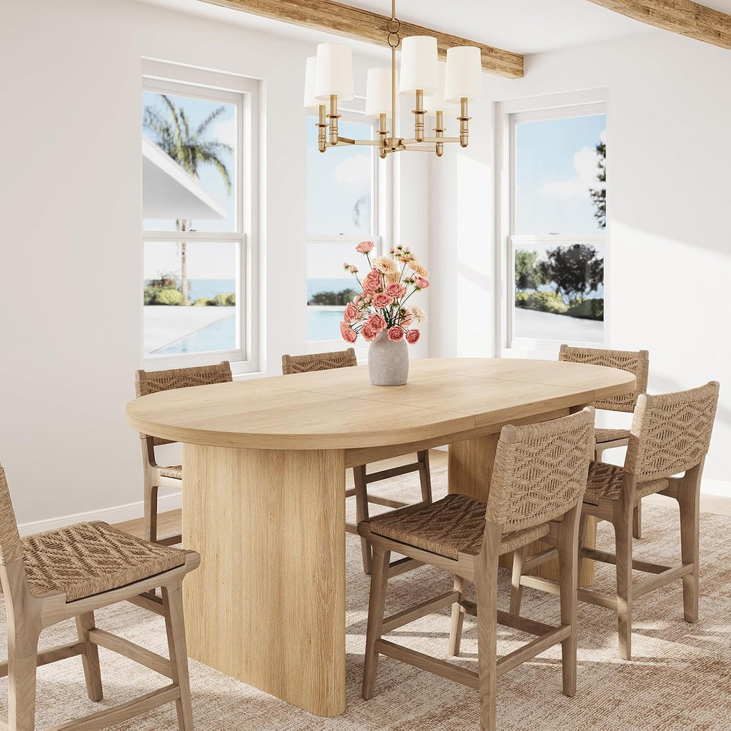 GarveeHome 63" Long Oval Dining Table with Wooden Base for 4-6 People