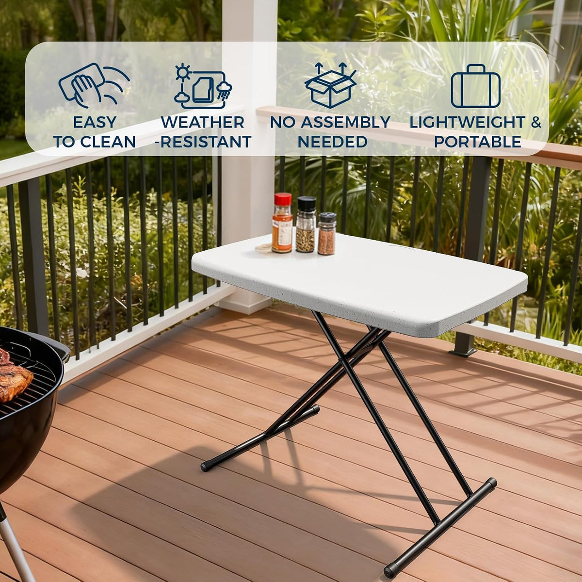 30 Inch Folding Table, Adjustable Height Portable Folding Table, Foldable TV Tray Table, Small Laptop Desk & Picnic Table for Indoor Outdoor Use, Bedroom, Camping, Patio, BBQ, RV
