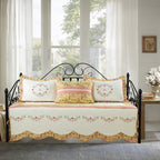 5-Piece Quilted Microfiber Daybed Cover Set with Floral Embroidery, All Season Luxurious Bedding with Matching Shams and Bed Skirt, 75"x39", Pink Flower