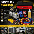 XtremepowerUS 3CFM 1/4HP Vacuum Pump HVAC R134a, R12, R22, R410a, A/C Refrigeration R134 Can Tap Adapter, R134 Quick Connector AC Manifold Gauge Air Conditioner Oil Bottle w/Bag