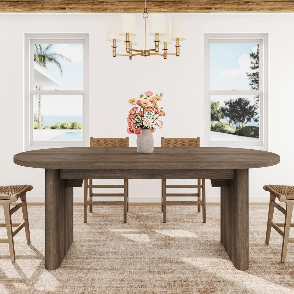 GarveeHome 63" Long Oval Dining Table with Wooden Base for 4-6 People