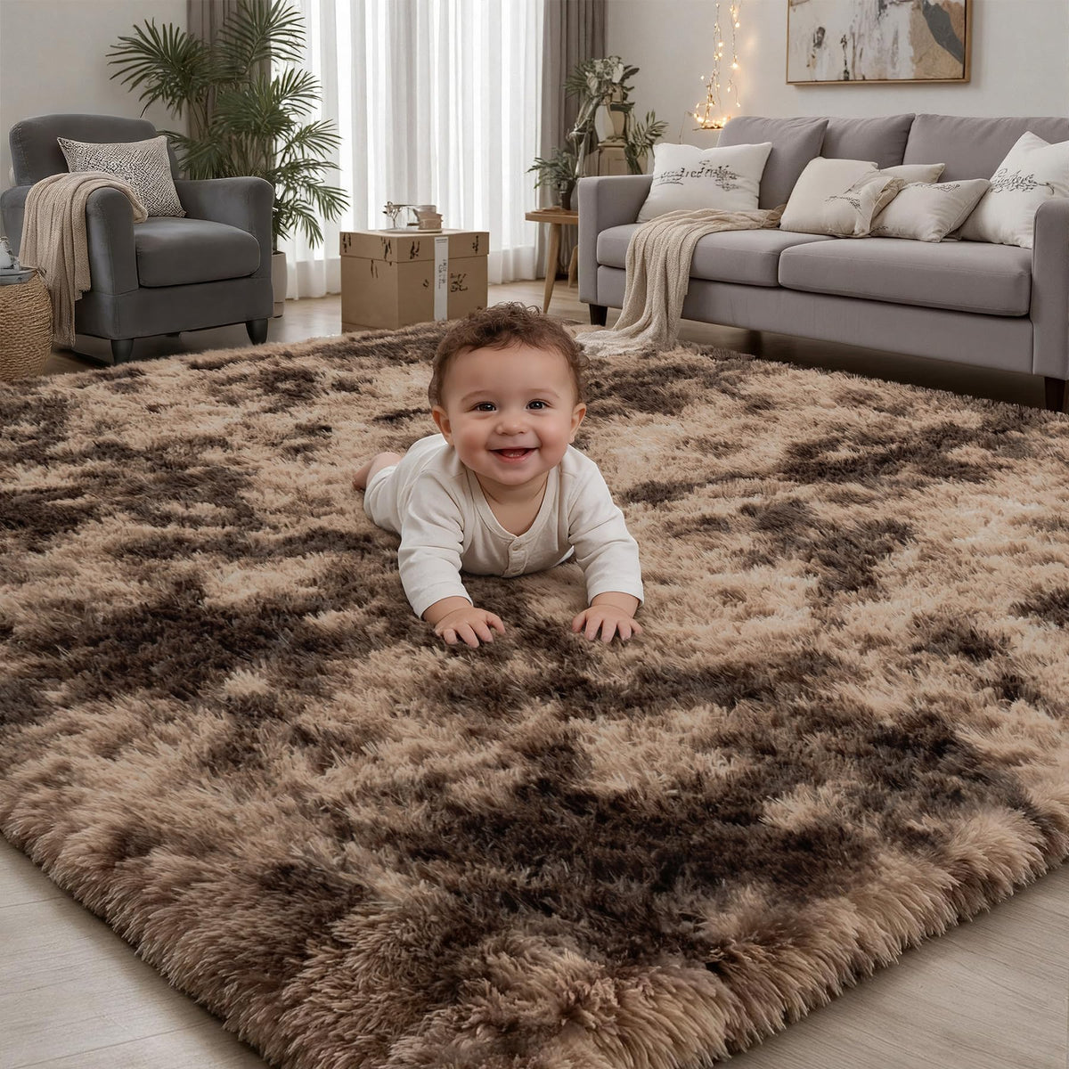 PLHXFR 9x12 Area Rugs Living Room: Fluffy Bedroom Soft Shag Rug Black Grey