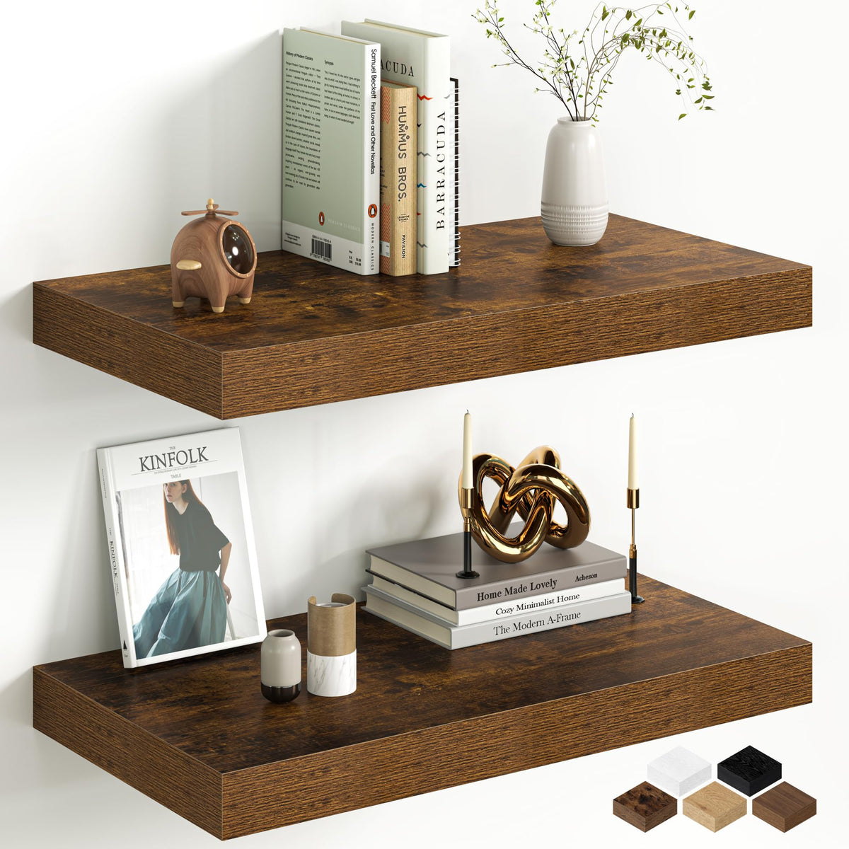 30Inch Oak Floating Shelves for Wall, 12 Inch Deep Shelves for Bedroom, Kitchen, Bathroom Wall Mounted, Rustic Wood Floating Shelf with Invisible Brackets for Books, Storage, Decor, 2 Packs