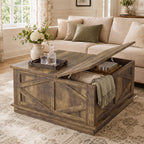 YESHOMY 31.5 Inch Square Farmhouse Coffee Table with Storage, Rustic Brown