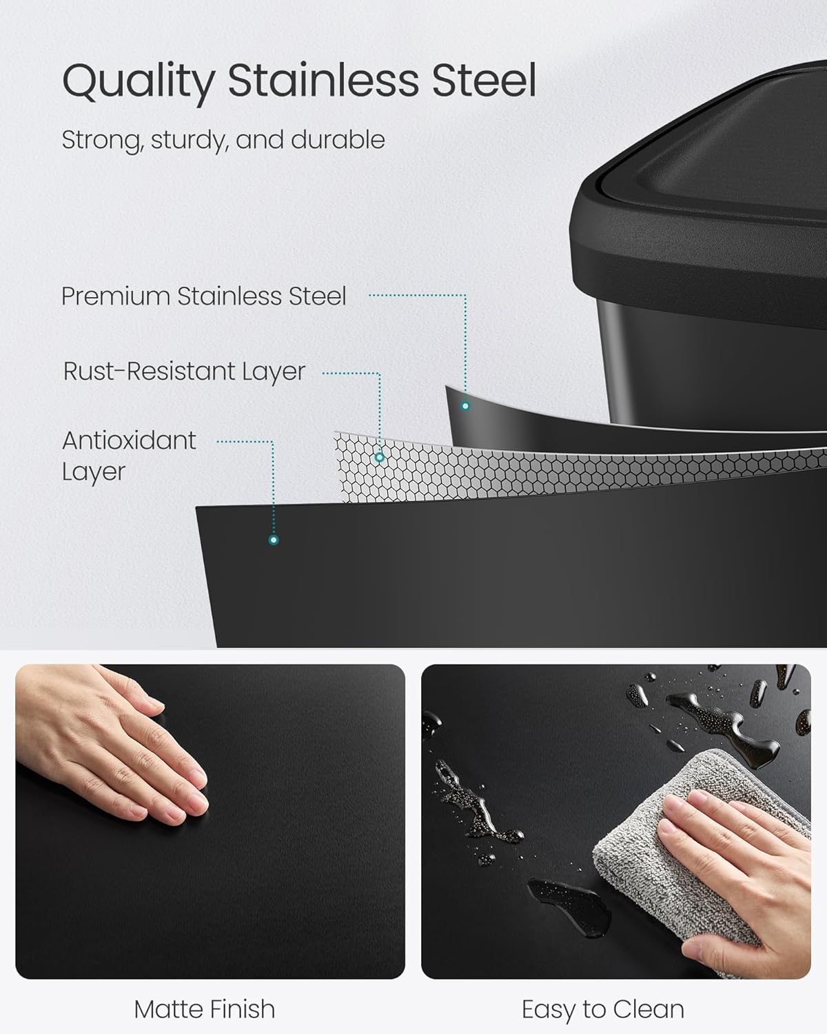 SONGMICS Kitchen Trash Can, 21 Gallon (80 L) Stainless Steel Garbage Can, with Stay-Open Lid and Step-on Pedal, Soft Closure, Tall, Large and Space-Saving, Black ULTB534B01