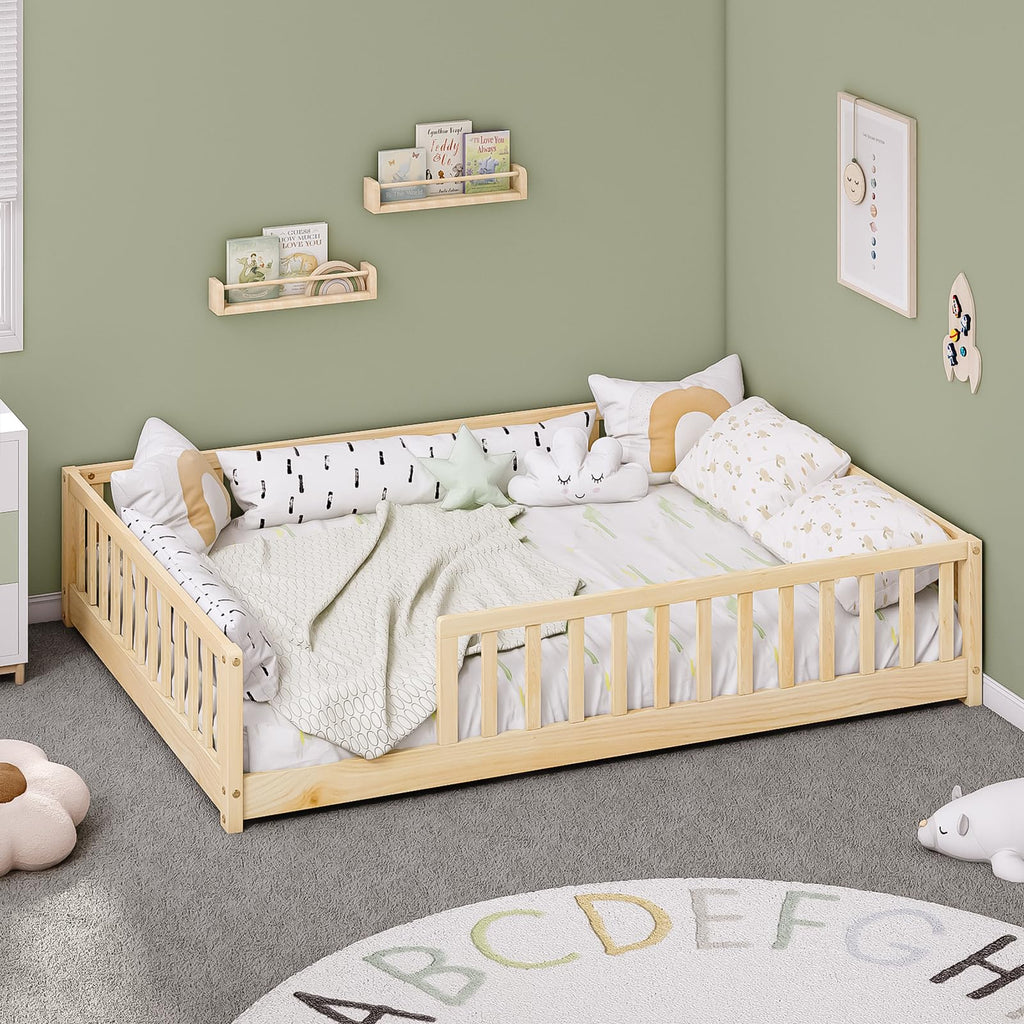 Full Montessori Floor Bed with Rails