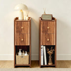 Narrow Nightstand Set of 2, Wooden Small 2 Drawer Nightstand, Slim Side End Table, Skinny Bedside Table, Mid Century Modern Night Stand with Drawers for Bedroom (Walnut-2 pcs)
